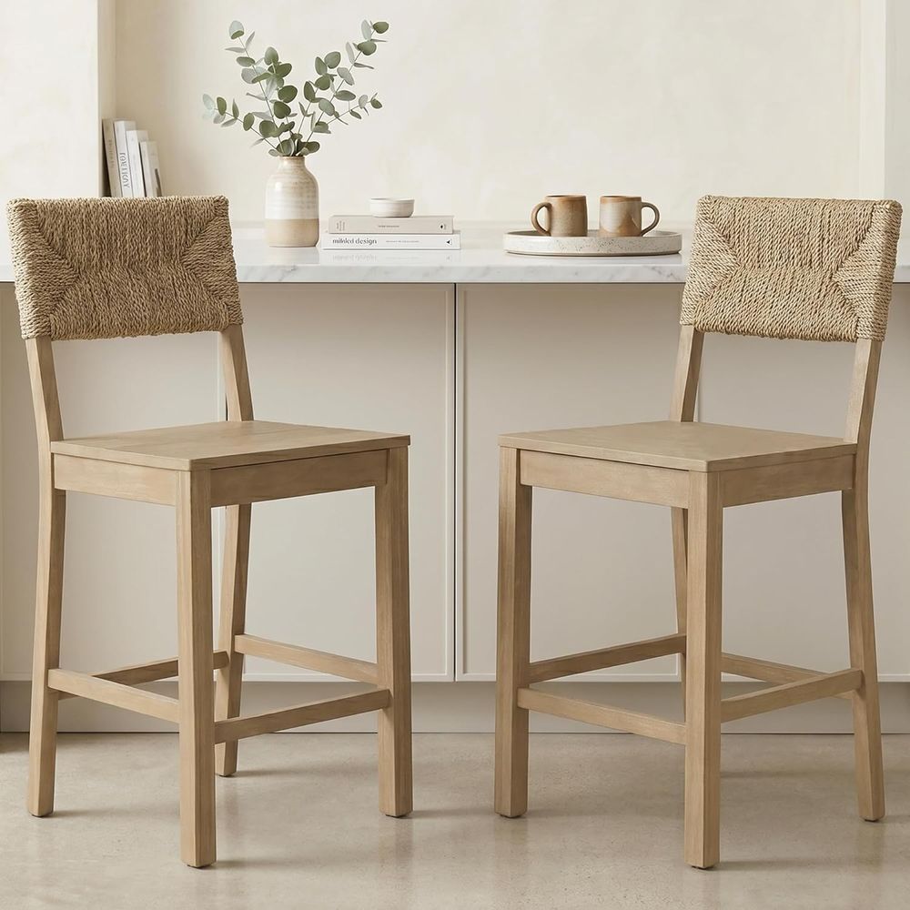 Home Bar Stools - Set of 2 Natural Seagrass Backrest