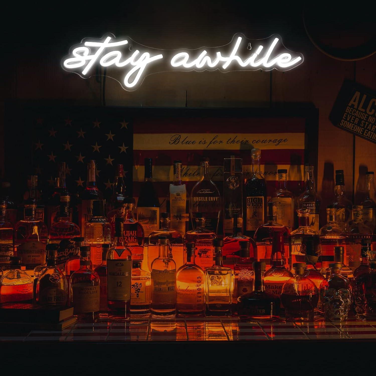 Stay Awhile Neon Signs USB Dim - огляд і ціна Home Bar Signs