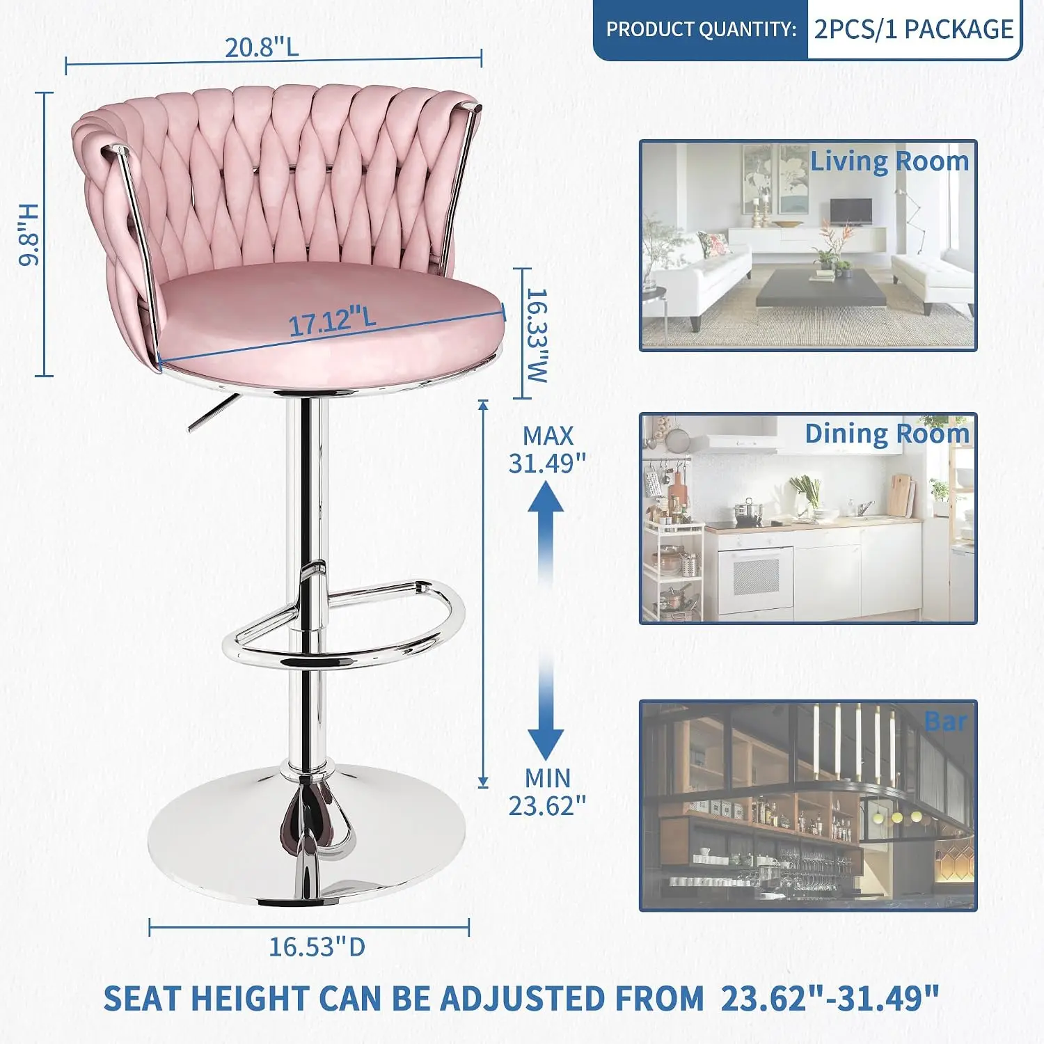 Velvet Bar Stools Set Of 2, Sw - огляд і ціна Home Bar Stools