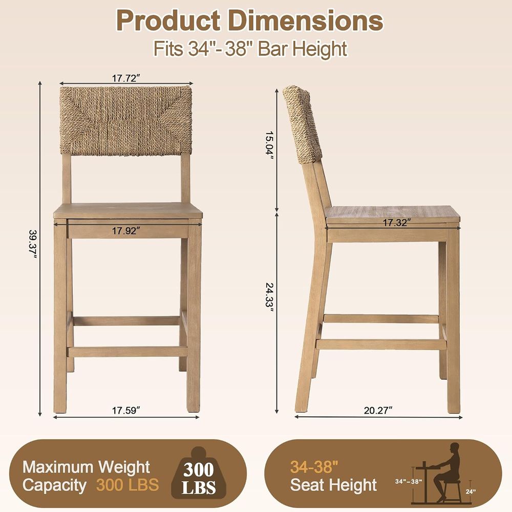 Set of 2 Natural Seagrass Back - огляд і ціна Home Bar Stools