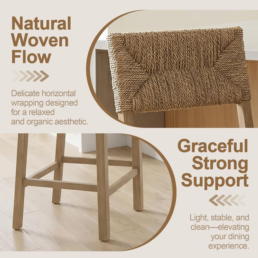Set of 2 Natural Seagrass Back - огляд і ціна Home Bar Stools