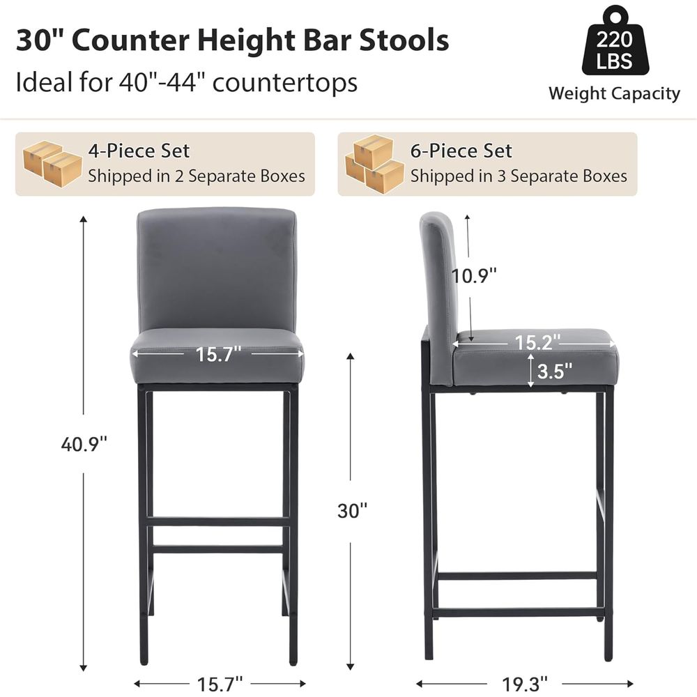 Set of 4 Grey Upholstered Leat - огляд і ціна Home Bar Stools