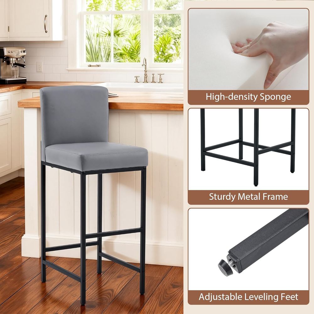Set of 4 Grey Upholstered Leat - огляд і ціна Home Bar Stools