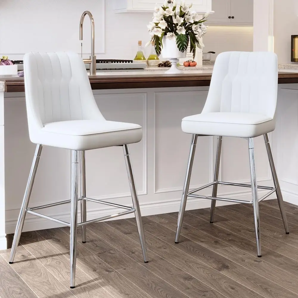 Set of 2 White Upholstered 27  - огляд і ціна Home Bar Stools