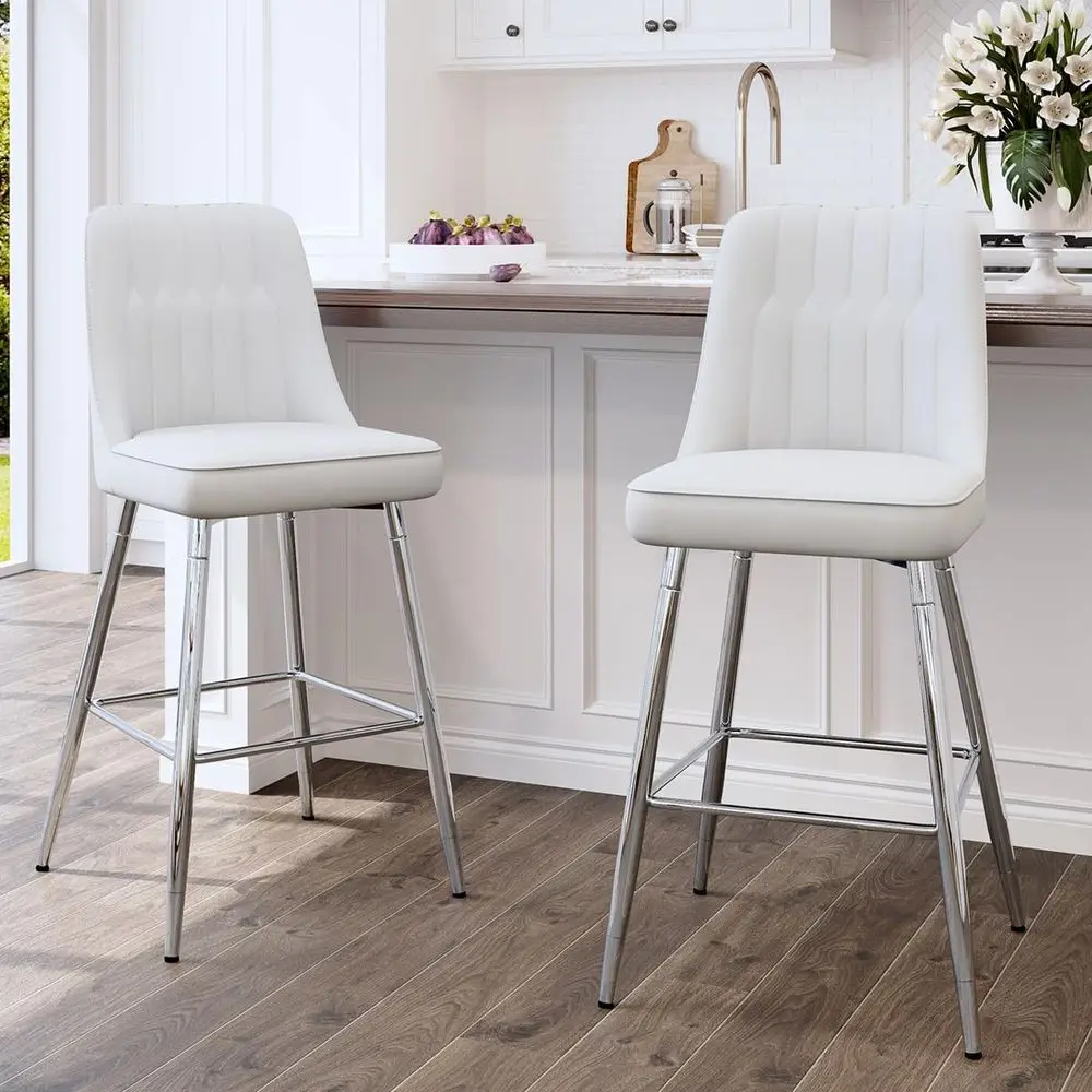 Set of 2 White Upholstered 27  - огляд і ціна Home Bar Stools